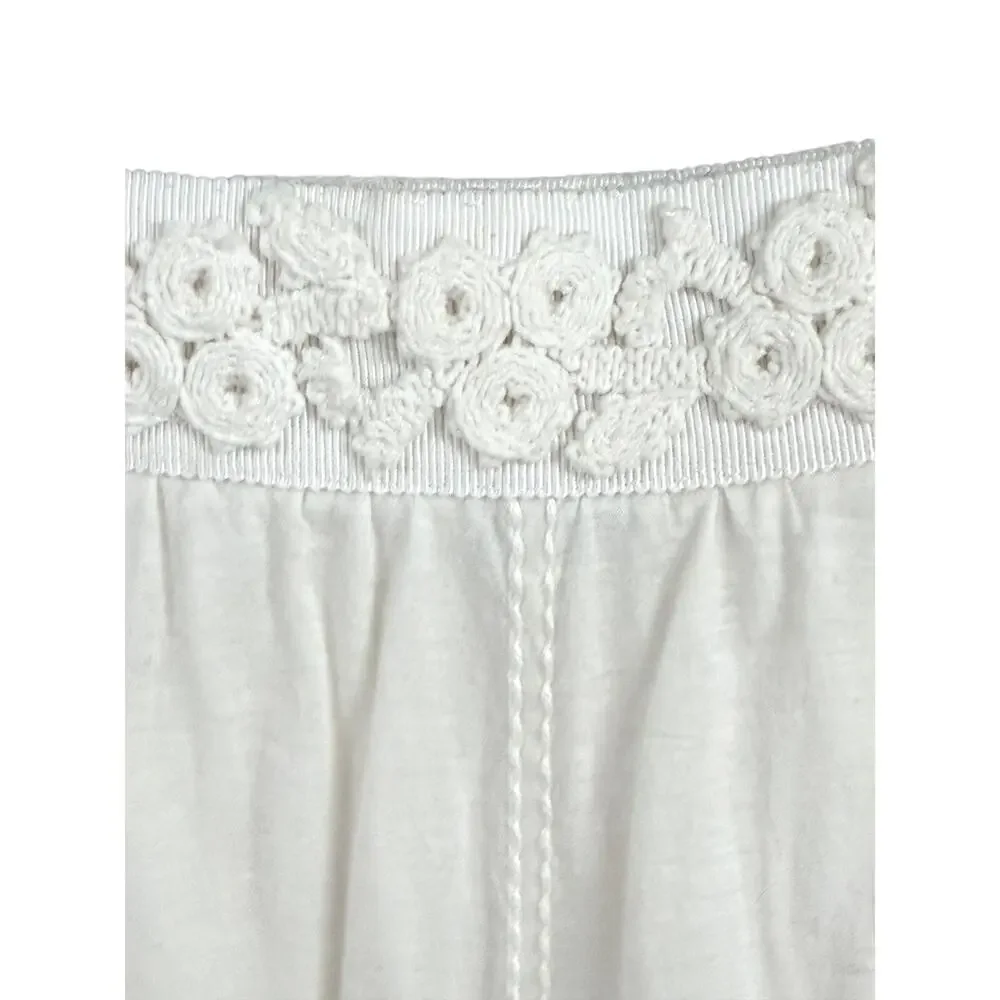Louis Vuitton Paris White Cotton Embellished Skirt 36 France Silk Lined Rosettes